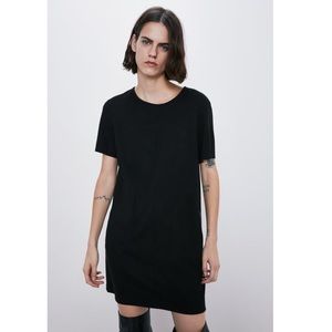 Zara Black Leather Trim Pocket Short Sleeve Shift Dress